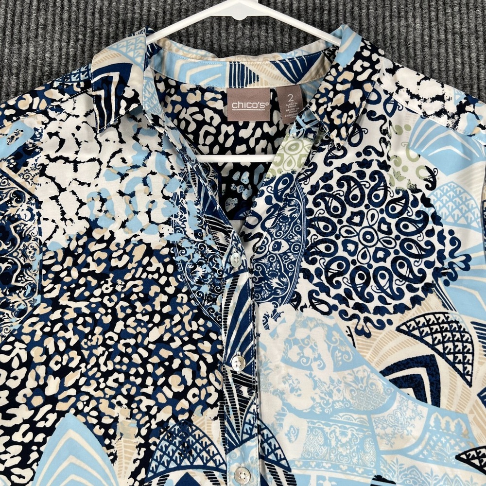 Chicos Shirt Womens 2 Blue Long Sleeve Button Up Casual Dress Comfort Light